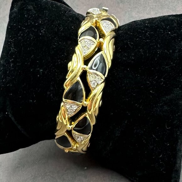Vintage Saks Fifth Avenue Gold-Tone and Black Enamel and Quartz Bracelet - Picture 7 of 12